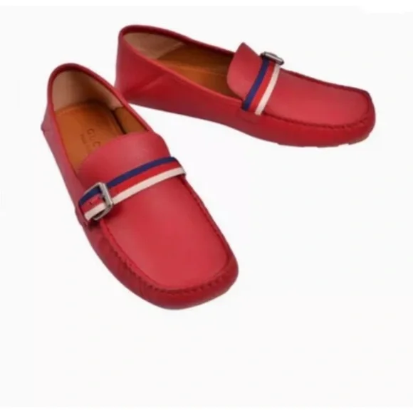 Gucci Red Leather Driver With Gold BEE and red and Green  display picture 3